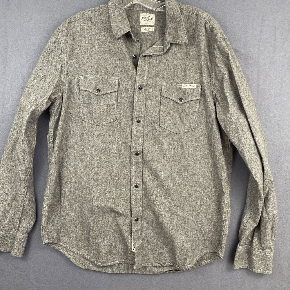 Lucky Brand Sportswear Gray Black Pearl Snap Western Shirt Sz L